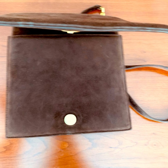 Cocoa Brown color real suede leather shoulder bag clutch purse gold metal accent - Picture 2 of 5